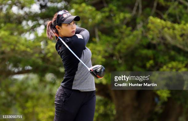Moriya Jutanugarn of Thailand hits her tee shot on the third hole during the third round of the Pure Silk Championship presented by Visit...