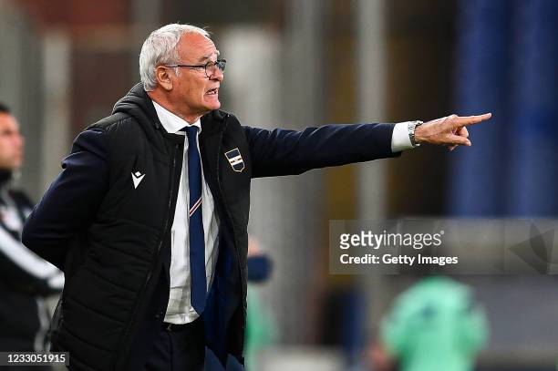 Claudio Ranieri head coach of Sampdoria gestures during the Serie A match between UC Sampdoria and Parma Calcio at Stadio Luigi Ferraris on May 22,...