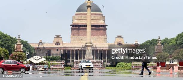 Mirage outside Rashtrapati Bhawan on May 22, 2021 in New Delhi, India. After the spells of rain and wind last few days combined with the lockdown led...