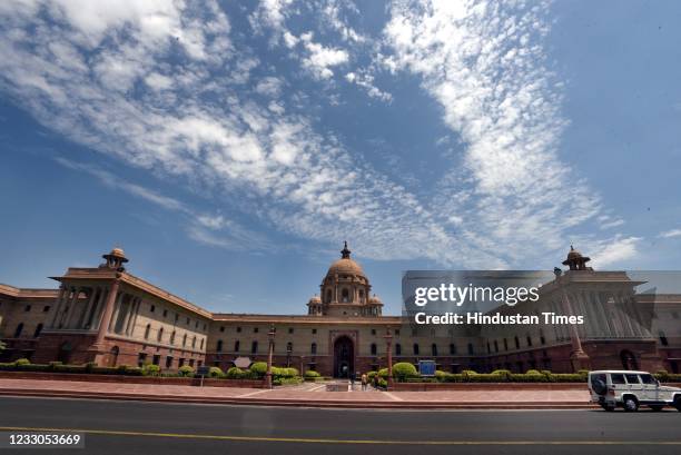 Clear skies at North block near Rashtrapati Bhawan on May 22, 2021 in New Delhi, India. After the spells of rain and wind last few days combined with...