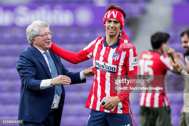 President Enrique Cerezo of Atletico Madrid, Joao Felix of Atletico Madrid celebrates the championship during the La Liga Santander match between...