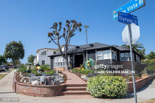 View of the Asante Microfarm in front of a house in View Park, on May 23 2021, in Los Angeles, California. - Asante Microfarm is the first microfarm...