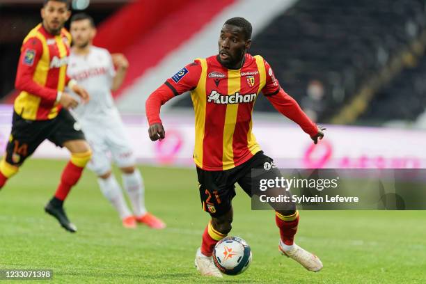 Massadio Haidara of RC Lens in action during the Ligue 1 match between RC Lens and AS Monaco at Stade Bollaert-Delelis on May 23, 2021 in Lens,...