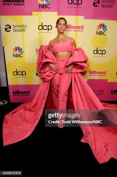 Pictured: In this image released on May 23, Alicia Keys arrives to the 2021 Billboard Music Awards, broadcast on May 23, 2021 at Microsoft Theater in...