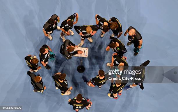 Team meeting of the Fuechse Berlin during the EHC European League final match between SC Magdeburg against Fuechse Berlin at SAP Arena on May 23,...