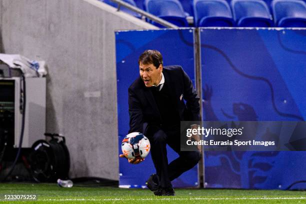 Rudi Garcia Olympique Lyon Head Coach during the Ligue 1 match between Olympique Lyon and OGC Nice at Groupama Stadium on May 23, 2021 in Lyon,...