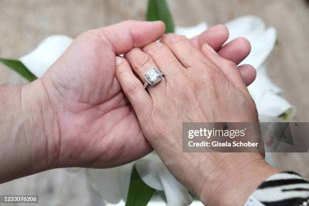 Engagement ring of Claudelle during the engagement party of Peter Olsson and Claudelle Deckert on May 22, 2021 at farm mansion "Spirit of Son Foster"...