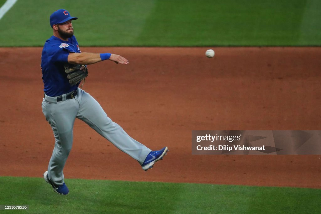 Throwing Tp First Base David Bote of the Chicago Cubs throws to first base in the sixth ...