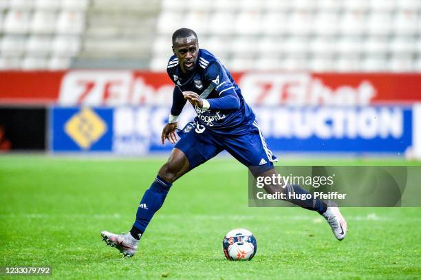 Maxime POUNDJE of Bordeaux during the Ligue 1 match between Reims and Girondins Bordeaux at Stade Auguste Delaune on May 23, 2021 in Reims, France.