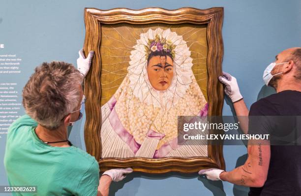 The self-portrait Diego on My Mind by artist Frida Kahlo is displayed in the Cobra Museum in Amstelveen on May 24, 2021. - The museum of modern art...