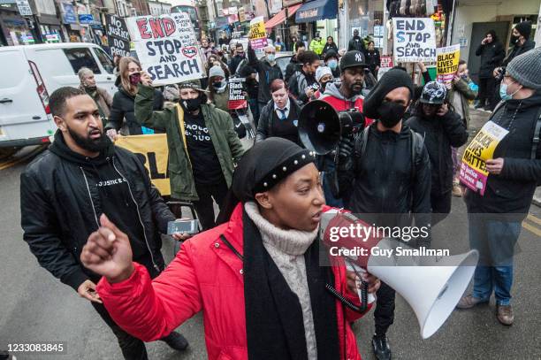 Black Lives Matter activist Sasha Johnson joins anti-racists, community activists and school children at a protest against police violence as they...