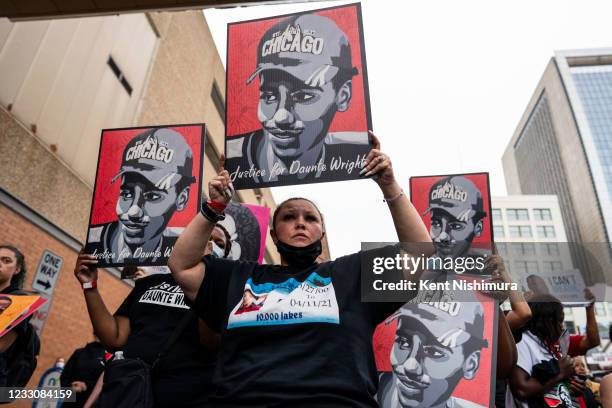 Katie Wright, mother of the late Daunte Wright, marches in the inaugural remembrance rally and march hosted by the George Floyd Global Memorial,...