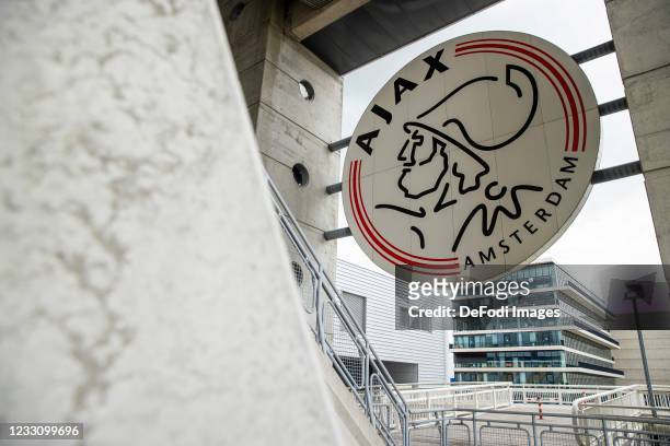 General view inside the stadium with Ajax Logo during the Dutch Eredivisie match between Ajax and FC Emmen at Johan Cruijff Arena on May 2, 2021 in...
