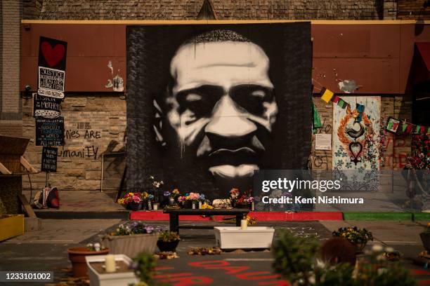 Mural depicting the late George Floyd at George Floyd Memorial Square, on Saturday, May 22, 2021 in Minneapolis, MN.
