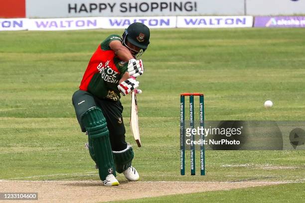 Bangladesh's Tamim Iqbal plays a shot during the second one-day international cricket match between Bangladesh and Sri Lanka at the Sher-e-Bangla...