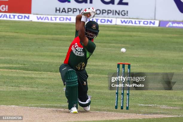 Bangladesh's Tamim Iqbal plays a shot during the second one-day international cricket match between Bangladesh and Sri Lanka at the Sher-e-Bangla...