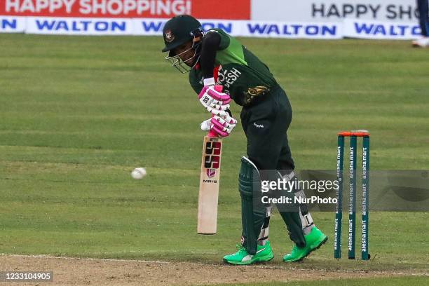 Bangladesh's Mushfiqur Rahim plays a shot during the second one-day international cricket match between Bangladesh and Sri Lanka at the Sher-e-Bangla...