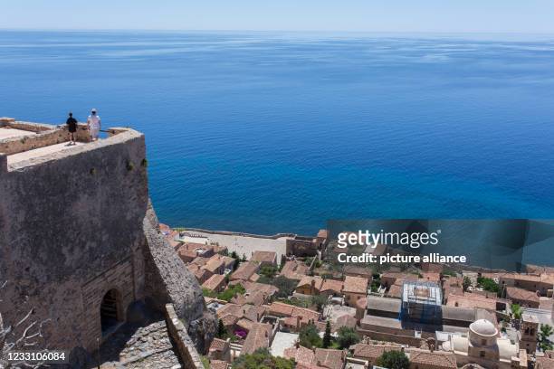 May 2021, Greece, Monemvasia: View of the medieval fortified town of Monemvasia, in the southeast of the Peloponnese. Photo: Socrates Baltagiannis/dpa