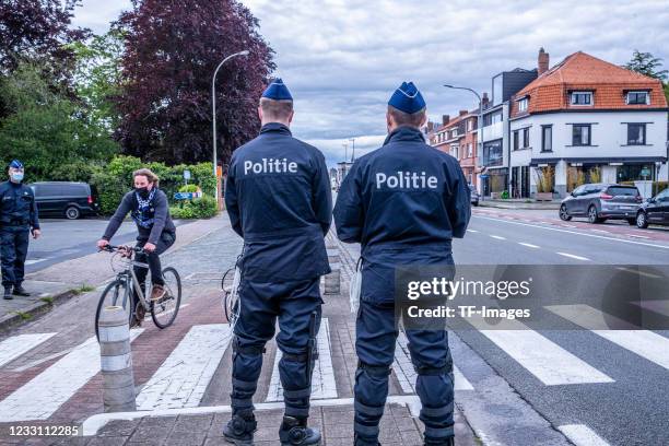 Police Officers from the back after the Jupiler Pro League Play-Offs Championship Group between Club Bruges and KRC Genk on May 23, 2021 in Bruges,...