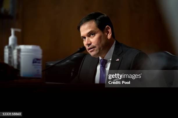 Senator Marco Rubio speaks during a Senate Appropriations Subcommittee hearing May 26, 2021 on Capitol Hill in Washington, D.C. The committee will...