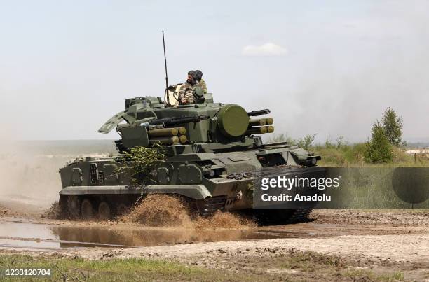 Ukrainian anti-aircraft gun Tunguska is seen during military exercises at a training ground not far from the Rivne city, Ukraine, May 26, 2021.