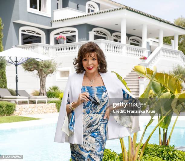 British actress Joan Collins during the Villa Remus Press Day on May 26, 2021 in Palma de Mallorca, Spain.