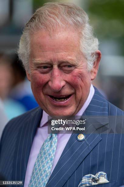 Prince Charles, Prince of Wales during a visit Clapham Old Town on May 27, 2021 in Clapham, England.