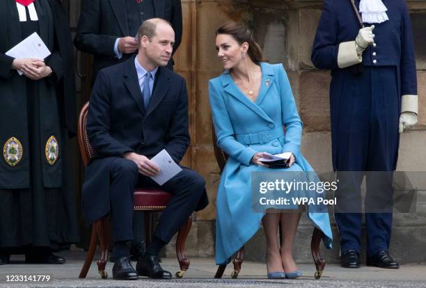 Prince William, Duke of Cambridge and Catherine, Duchess of Cambridge attend the Beating of the Retreat at the Palace of Holyroodhouse on May 27,...
