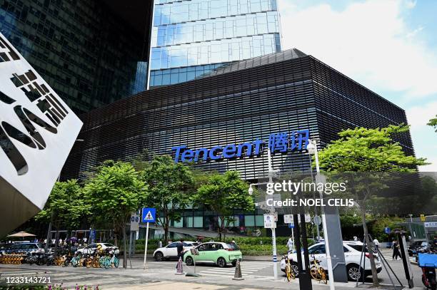 This photo taken on May 26, 2021 shows the Tencent headquarters in the southern Chinese city of Shenzhen, in Guangdong province.