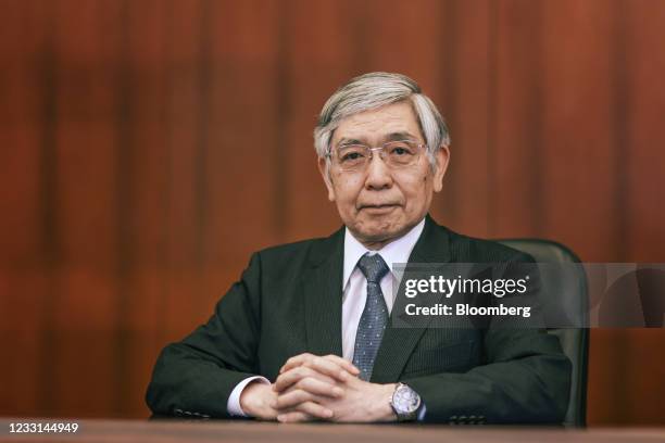 Haruhiko Kuroda, governor of the Bank of Japan , at the central bank's headquarters in Tokyo, Japan, on Thursday, May 27, 2021. BOJ will consider...