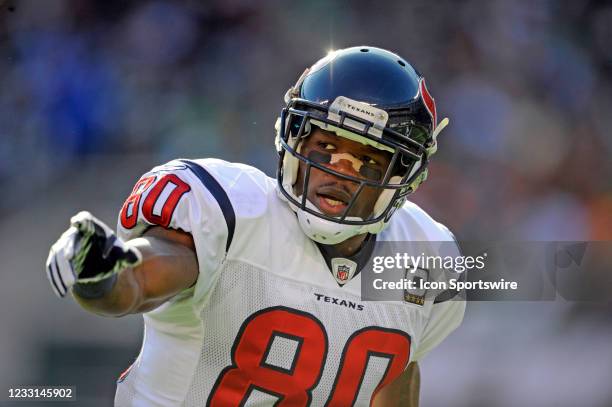 Houston Texans wide receiver Andre Johnson during the first half of the game at the New Meadowlands Stadium in East Rutherford, New Jersey.