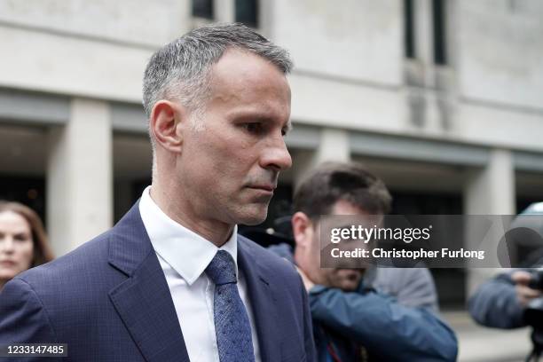 Ryan Giggs leaves Manchester Crown Court after appearing for a plea and trial preparation hearing on May 28, 2021 in Manchester, England. The former...