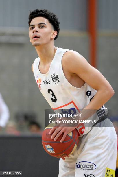 Limburg's Ajay Mitchell pictured during the basketball match between Limburg United and BC Oostende, Friday 28 May 2021 in Hasselt, the second game...