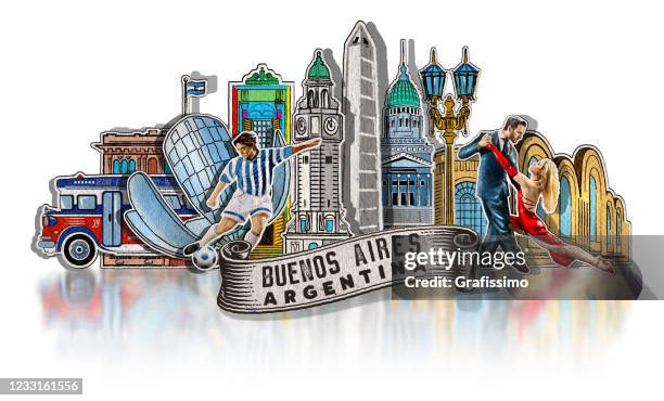 buenos aires argentina with important buildings and symbols - obelisco-de-buenos-aires stock illustrations