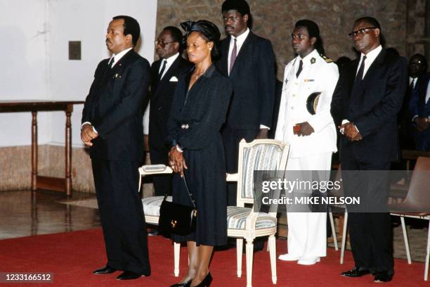 President of Cameroon Paul Biya and his wife Jeanne-Irene attend a memorial mass for the victims of the lake Nyos gas disaster at the Cathedral of...