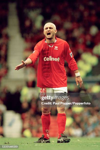 Fabrizio Ravanelli of Middlesbrough shouts instructions to his teammates during the FA Cup Semi Final between Middlesbrough and Chesterfield at Old...