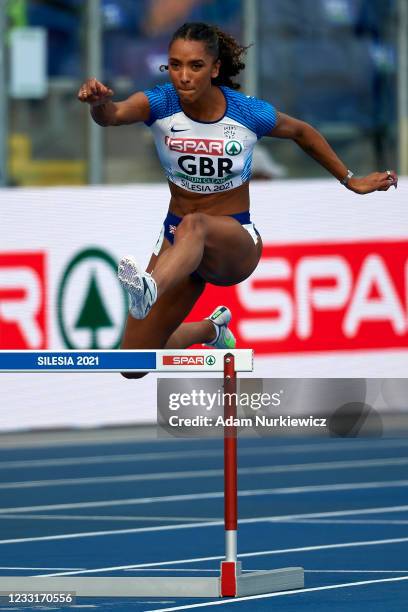 Lina Nielsen of Great Britain competes in Women's 400 meters hurdles during the European Athletics Team Championships at Silesian Stadium on May 29,...