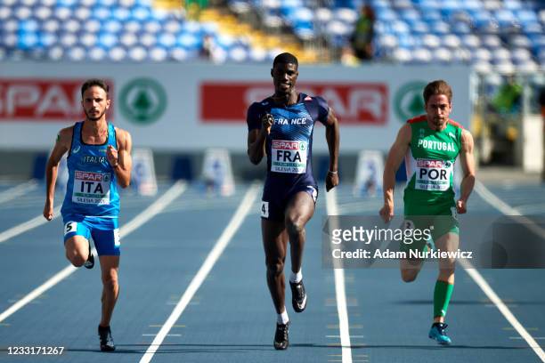 Thomas Jordier of France competes in Men's 400 meters during the European Athletics Team Championships at Silesian Stadium on May 29, 2021 in...