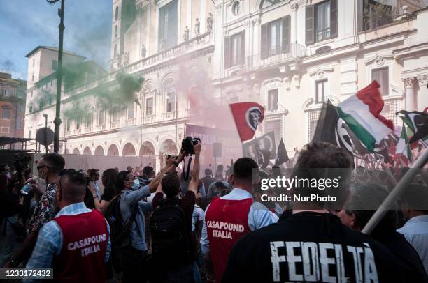 Demonstration by CasaPound ultra-right party in Piazza Santi Apostoli against the government's handling of the pandemic. On May 29, 2021 in Rome,...