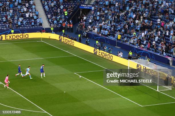 Chelsea's German midfielder Kai Havertz opens the scoring during the UEFA Champions League final football match between Manchester City and Chelsea...