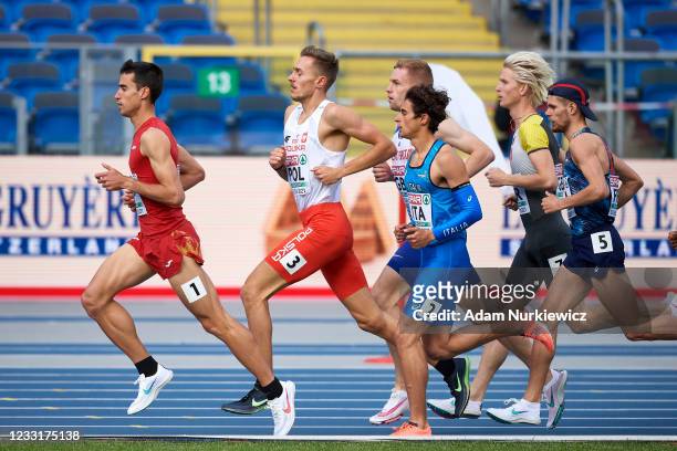 Jesus Gomez from Spain and Michal Rozmys from Poland compete in mens 1500 meters during the European Athletics Team Championships at Silesian Stadium...