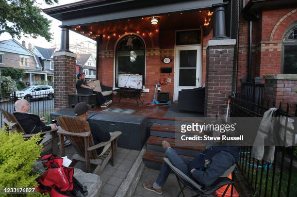 Toronto, ON- May 29 - Johnson Yeh hosts a small group of friends to watch game six between the Toronto Maple Leafs and Montreal Canadiens on the...
