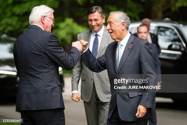 President of Slovenia Borut Pahor welcomes his German counterpart Frank-Walter Steinmeier and Portuguese counterpart Marcelo Rebelo de Sousa at the...