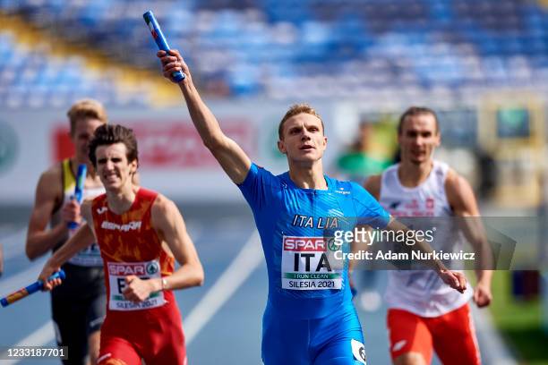 Vladimir Aceti from Italy celebrates victory in Men's Relay 4 x 400 meters Final during the European Athletics Team Championships at Silesian Stadium...