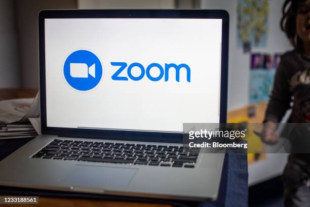 The Zoom Video Communications Inc. Logo on a laptop computer arranged in Dobbs Ferry, New York, U.S., on Saturday, May 29, 2021. Zoom Video...