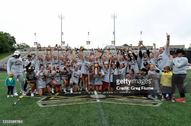 The Boston College Eagles celebrate after winning the Division I Women's Lacrosse Championship 16-10 against the Syracuse Orange held at Johnny...