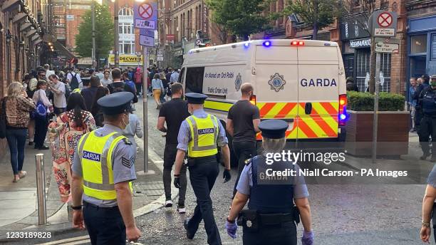 Members of Gardai enforce coronavirus restrictons and move people on from South William street, Dublin. The chief medical officer, Dr Tony Holohan,...