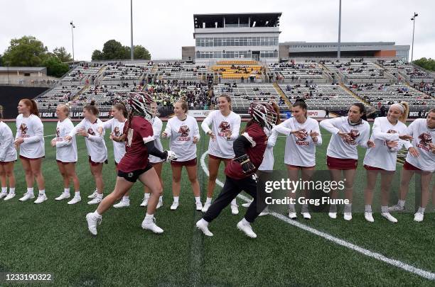 The Boston College Eagles are introduced before the game against the Syracuse Orange during the Division I Women's Lacrosse Championship held at...