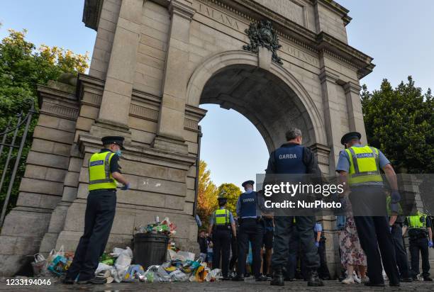 Members of Gardai enforce coronavirus restrictons and move people on from St Stephen's Green, in Dublin city center. The chief medical officer, Dr....