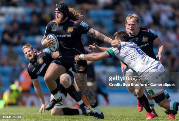 Exeter Chiefs' Harry Williams in action during the Gallagher Premiership Rugby match between Exeter Chiefs and Newcastle Falcons at Sandy Park on May...